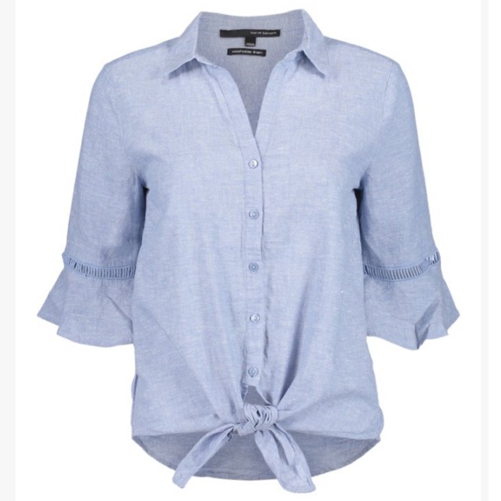 Denim tie-front top